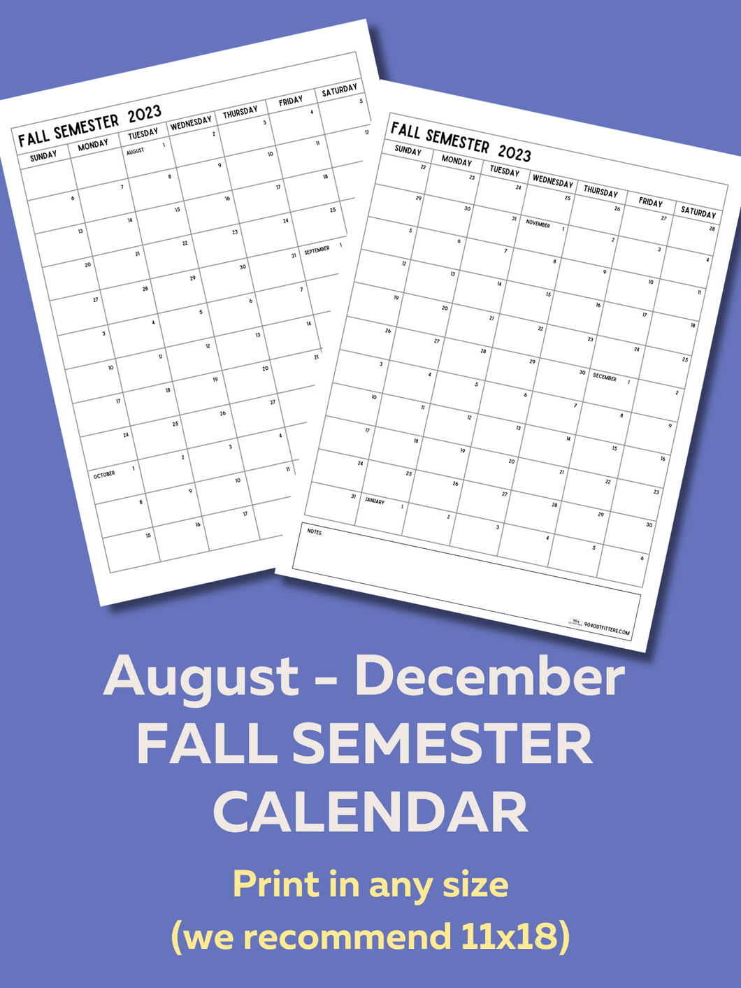 Fall Semester Calendar (Aug-Dec 2023)